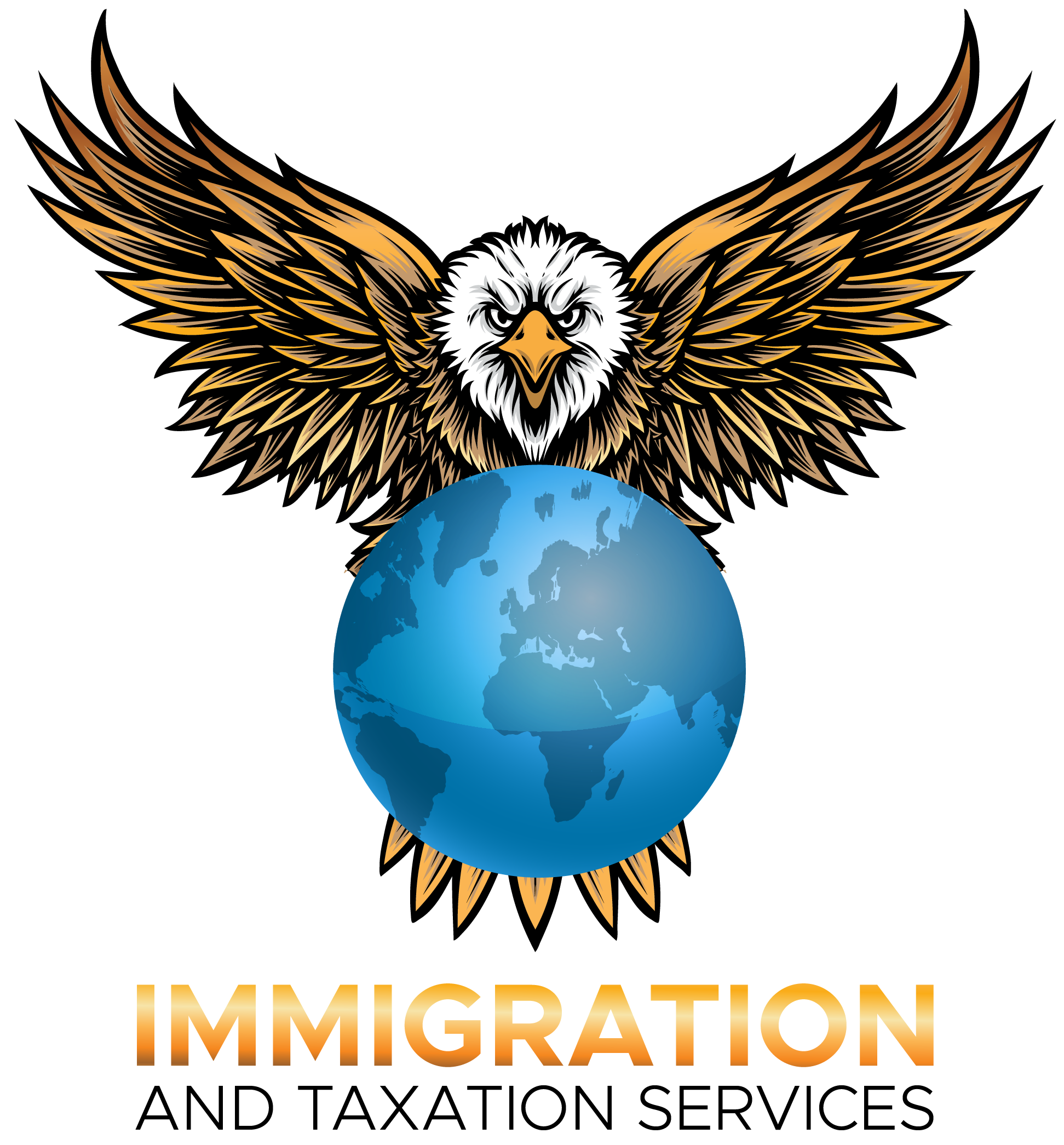Immigration & Taxation Services — gold eagle and globe emblem